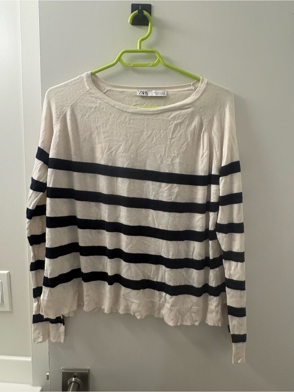 Zara Cream and Black Striped Lightweight Knit Sweater